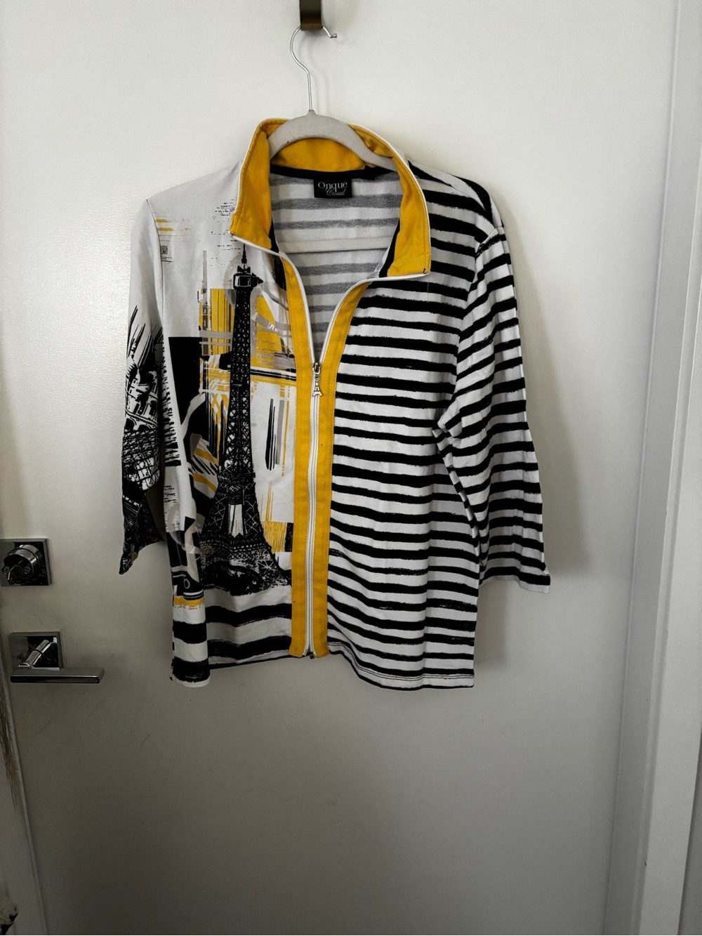 Onque Black, White & Yellow Striped Zip Jacket